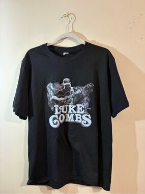 Luke‎ Combs Graphic T-Shirt Black large features Luke playing guitar